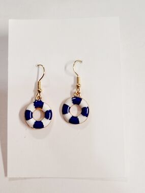 Nautical Lifesaver Blue & White Drop Earrings